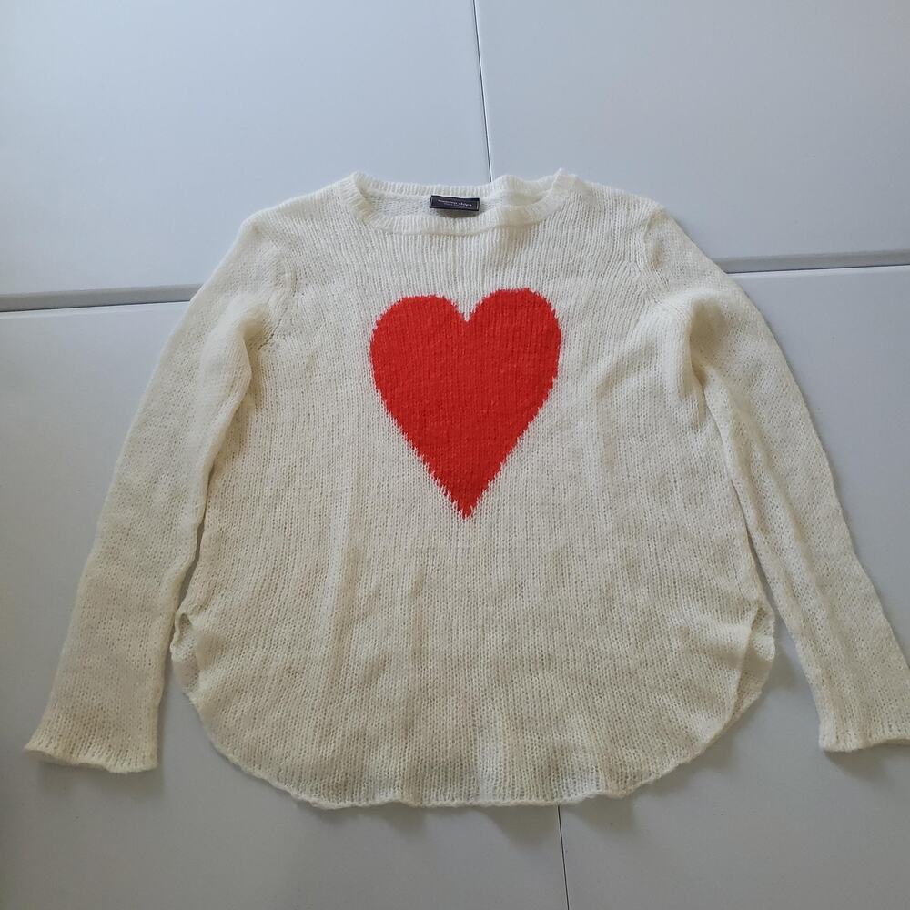 Wooden Ships Sweater Womens Small Medium Heart Graphic Mohair Blend Pullover